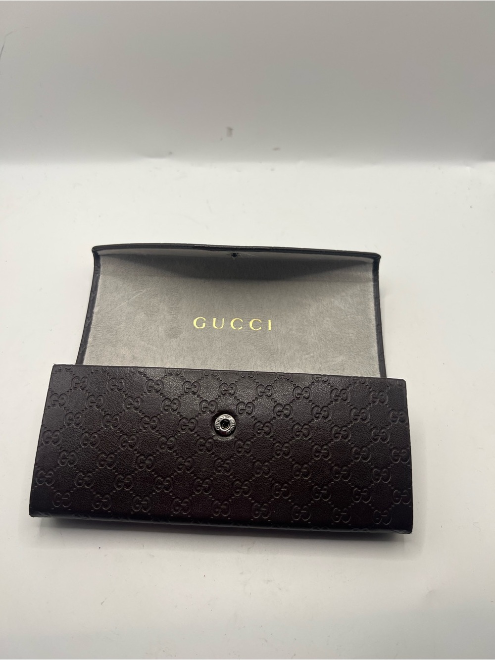 Gucci Brown  Embossed GG Leather Long Envelope sunglasses case